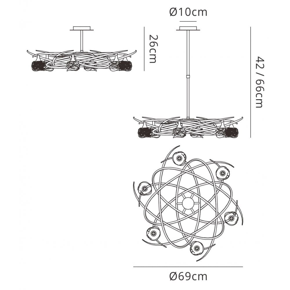 Mantra M4072 Maremagnum Telescopic Semi Flush 6 Light Antique Brass