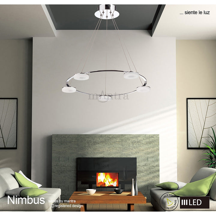 Mantra M8197/1 Nimbus Pendant 5 Light 25W LED Polished Chrome/Frosted Acrylic