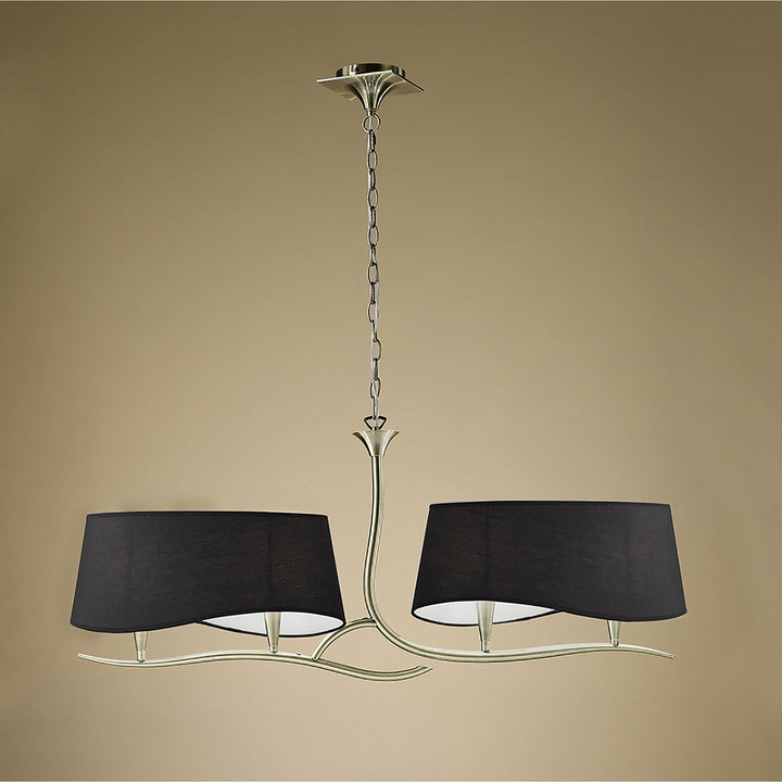 Mantra M1921/BS Ninette Linear Pendant 2 Arm 4 Light E14 Black Shades Antique Brass