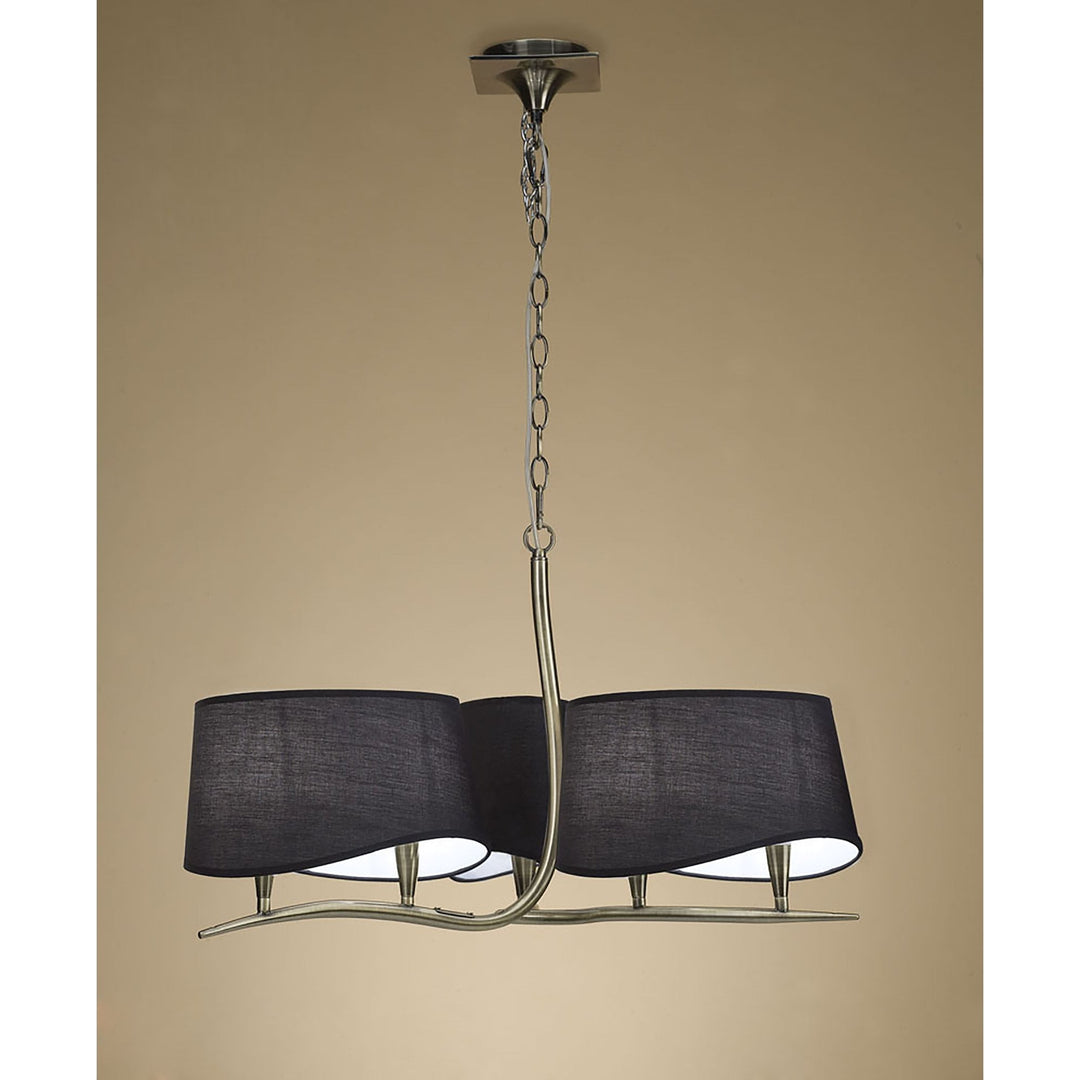 Mantra M1920/BS Ninette Pendant 3 Arm 6 Light E14 Black Shades Antique Brass