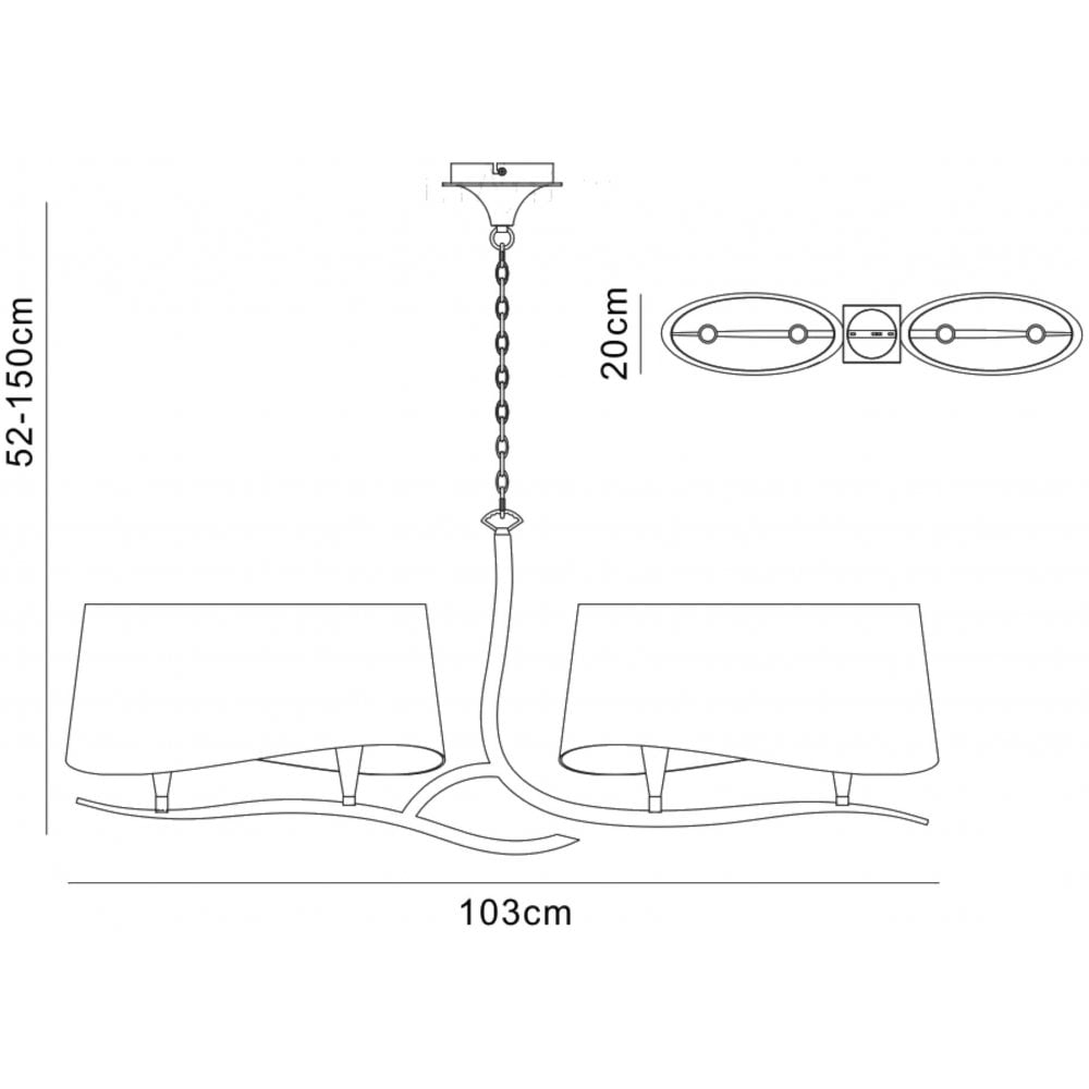 Mantra M1921 Ninette Linear Pendant 2 Arm 4 Light E14 Antique Brass Ivory White Shades