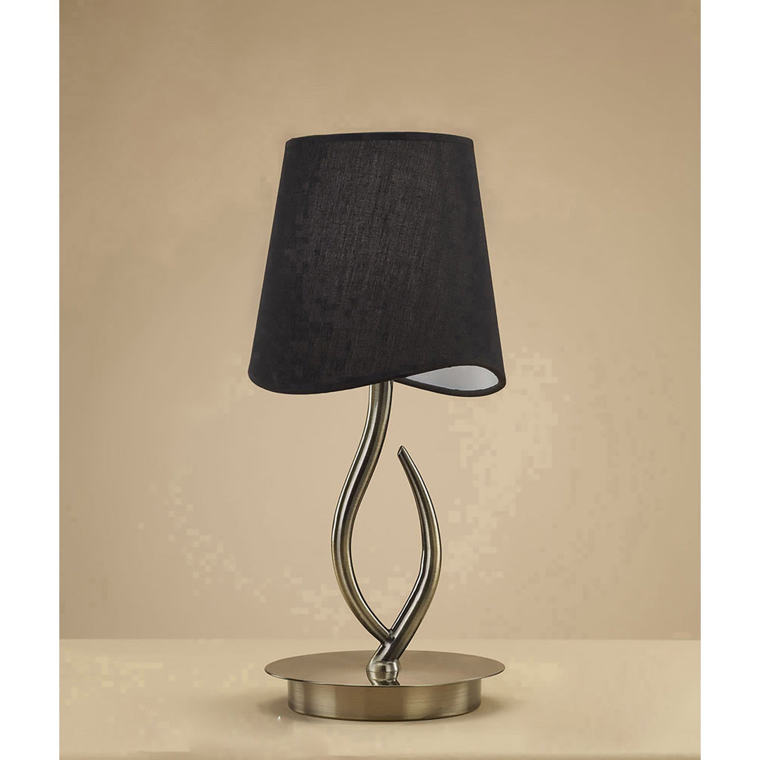 Mantra M1925/BS Ninette Table Lamp 1 Light E14 Small Antique Brass Black Shade