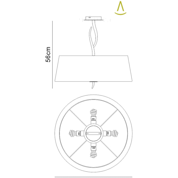 Mantra M1928 Ninette Semi Flush 4 Light E27 Antique Brass Ivory White Shade