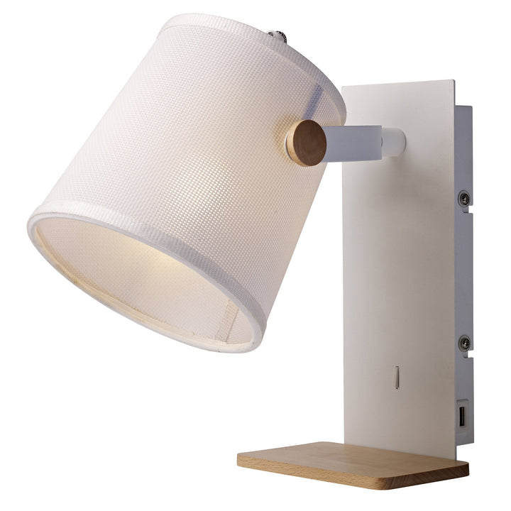 Mantra M5462 Nordica II Position Wall Light USB Socket White Beech White Shade