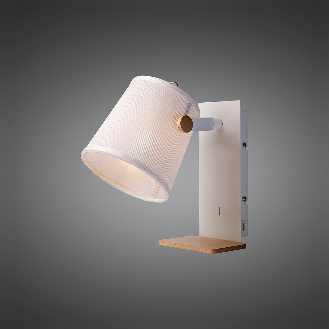 Mantra M5462 Nordica II Position Wall Light USB Socket White Beech White Shade