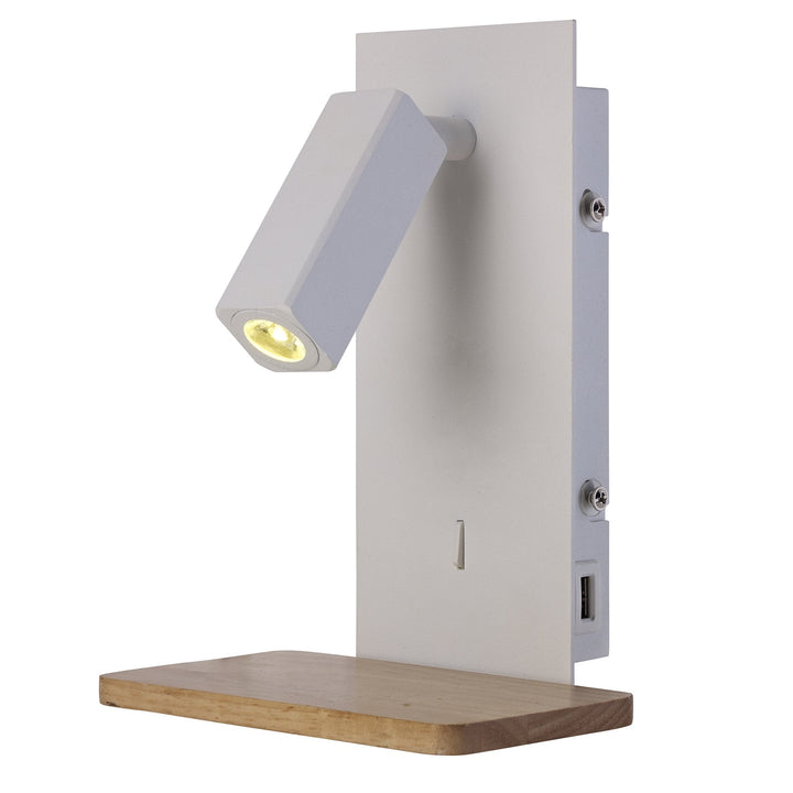 Mantra M5463 Nordica II Position Switched Wall Light USB Socket LED White/Beech