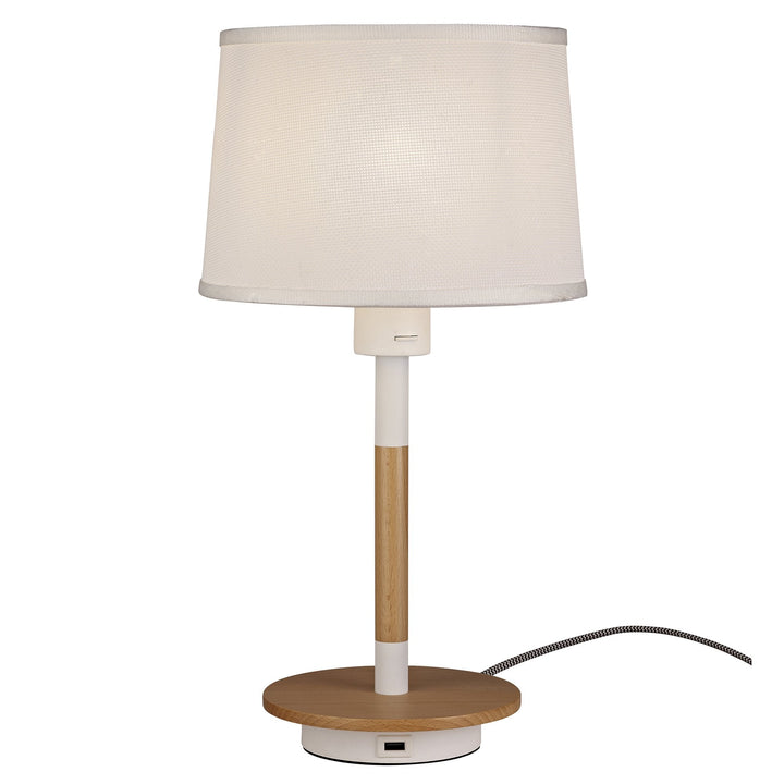 Mantra M5464 Nordica II Table Lamp USB Socket White Beech White Shade