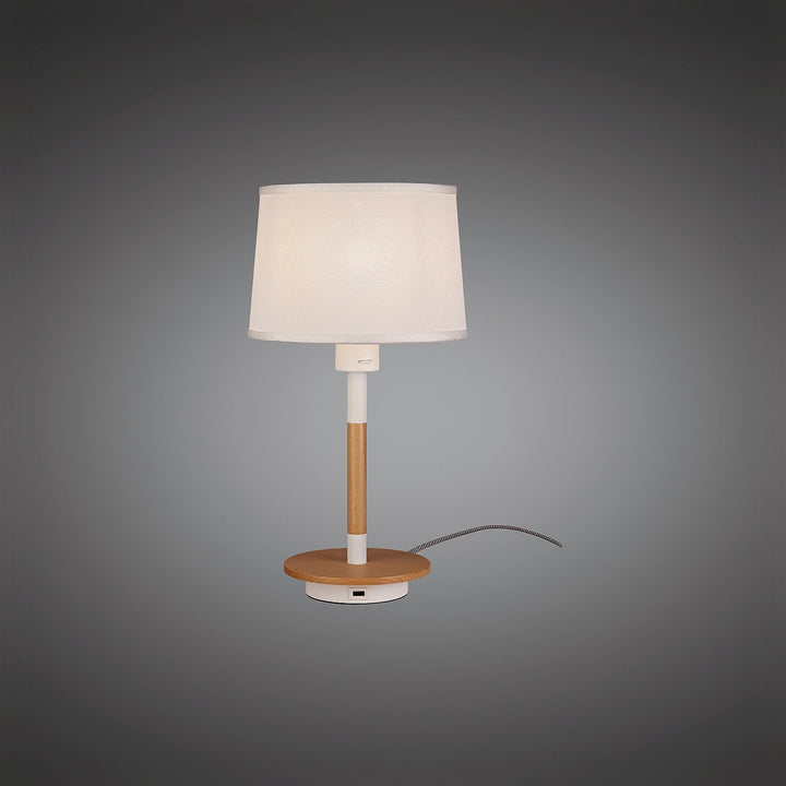 Mantra M5464 Nordica II Table Lamp USB Socket White Beech White Shade