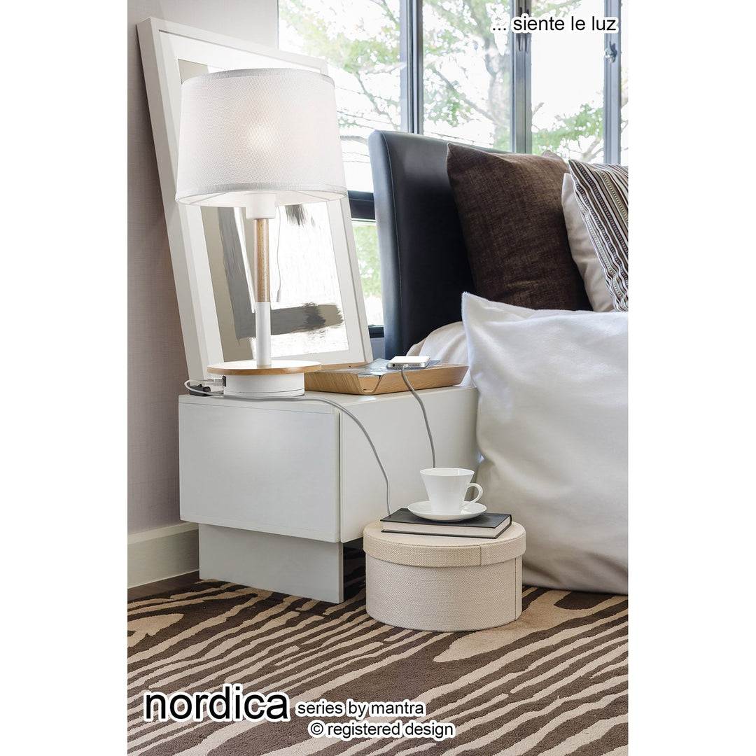 Mantra M5464 Nordica II Table Lamp USB Socket White Beech White Shade