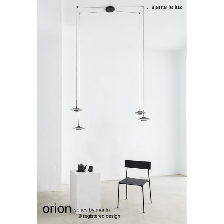 Mantra M7306 Orion 2 Light Linear Pendant 16W LED Black /Antique Brass