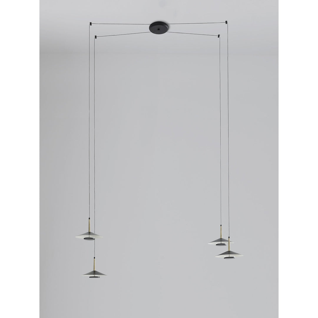 Mantra M7307 Orion 4 Light Linear Pendant 32W LED Black /Antique Brass