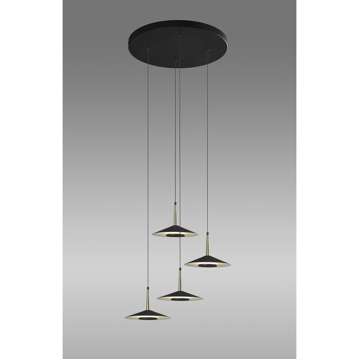 Mantra M7476 Orion 4 Light Round Pendant 32W LED Black/Antique Brass