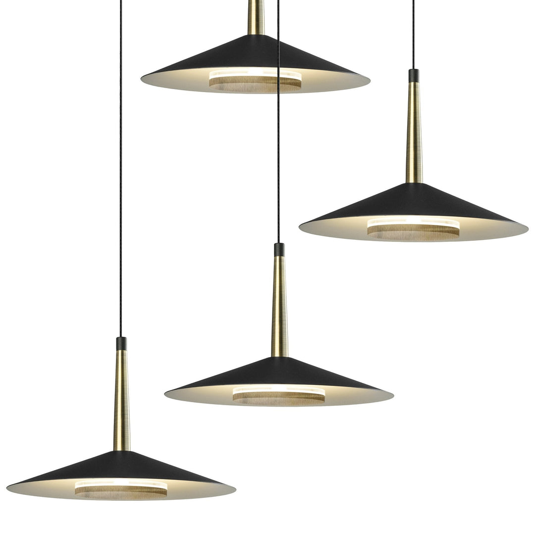 Mantra M7476 Orion 4 Light Round Pendant 32W LED Black/Antique Brass