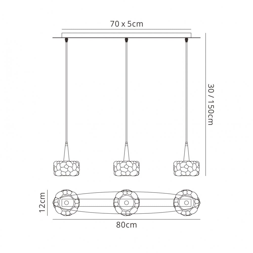 Mantra M3921 O2 Pendant 3 Light Line Small Polished Chrome