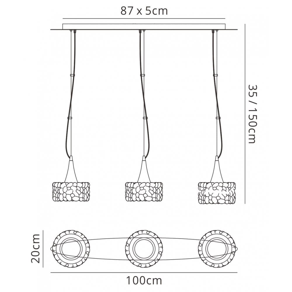 Mantra M3931 O2 Pendant 3 Light Line Large Polished Chrome