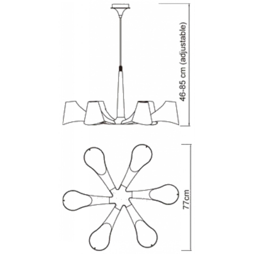 Mantra M1580 Ora Telescopic Convertible To Semi Flush 6 Light E27 Gloss White/White Acrylic/Polished Chrome