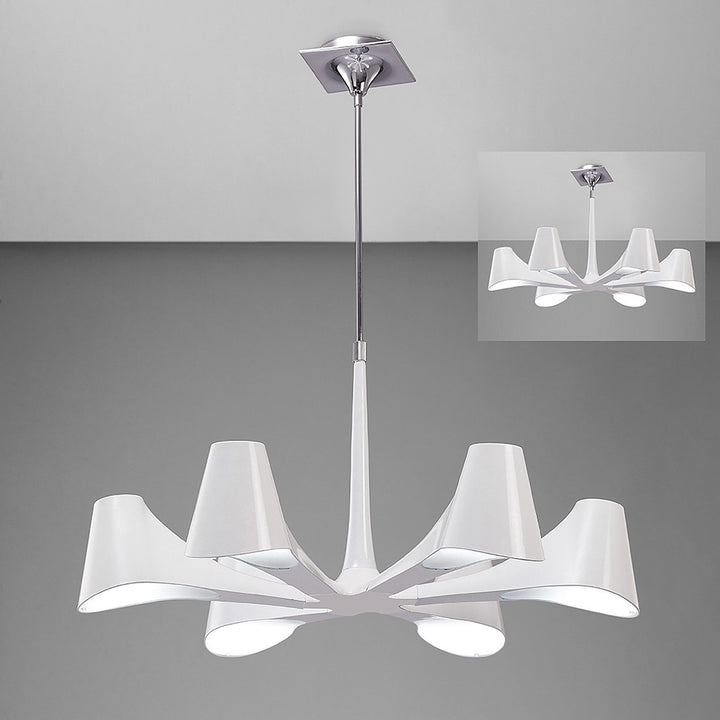 Mantra M1580 Ora Telescopic Convertible To Semi Flush 6 Light E27 Gloss White/White Acrylic/Polished Chrome