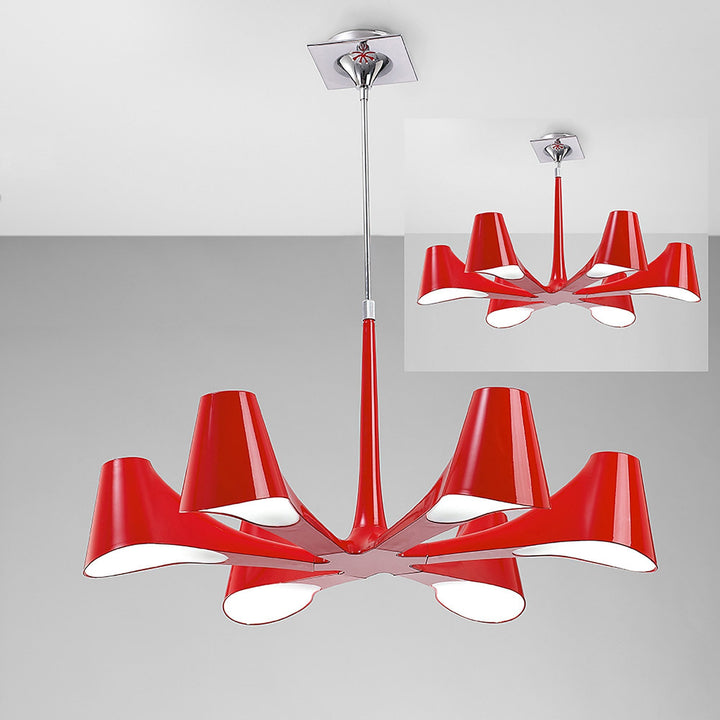 Mantra M1600 Ora Telescopic Convertible To Semi Flush 6 Light E27 Gloss Red/White Acrylic/Polished Chrome