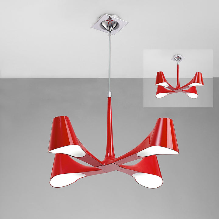 Mantra M1601 Ora Telescopic Convertible To Semi Flush 4 Light E27 Gloss Red/White Acrylic/Polished Chrome