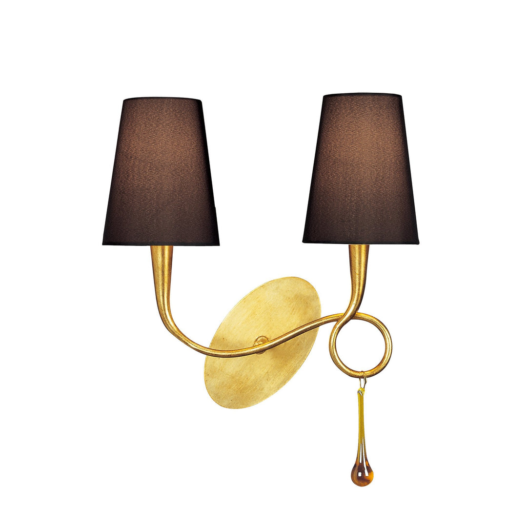 Mantra M0547/BS Paola Wall Lamp 2 Light E14 Gold Painted Black Shades & Amber Glass Droplets