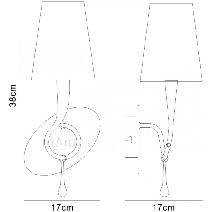 Mantra M0548 Paola Wall Lamp 1 Light E14 Gold Painted Cream Shade & Amber Glass Droplets