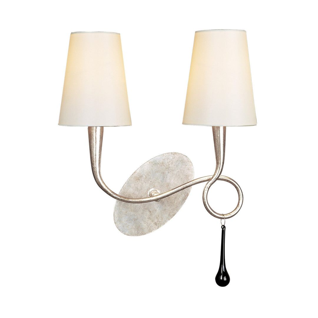 Mantra M0537/CS Paola Wall Lamp 2 Light E14 Silver Painted Cream Shades & Black Glass Droplets