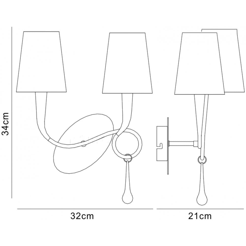 Mantra M0537/CS Paola Wall Lamp 2 Light E14 Silver Painted Cream Shades & Black Glass Droplets