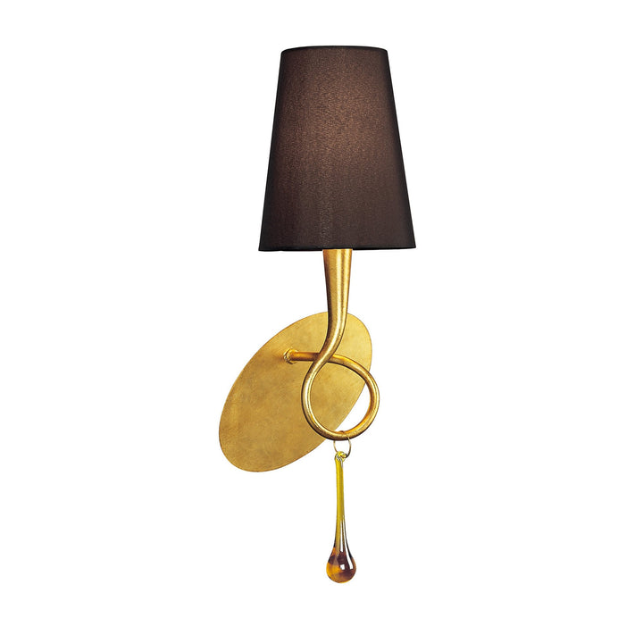 Mantra M0548/BS Paola Wall Lamp 1 Light E14 Gold Painted Black Shade & Amber Glass Droplets