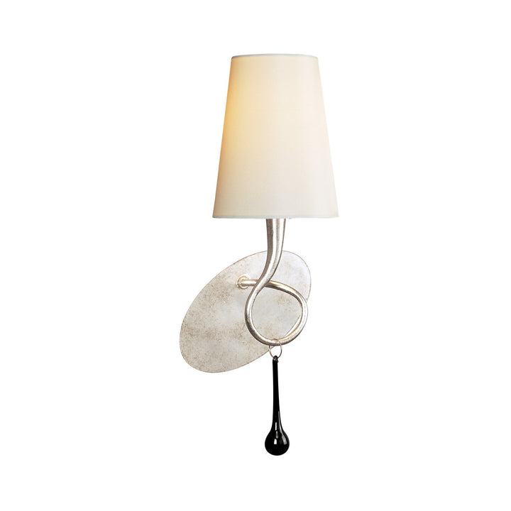 Mantra M0538/CS Paola Wall Lamp 1 Light E14 Silver Painted Cream Shade & Black Glass Droplets