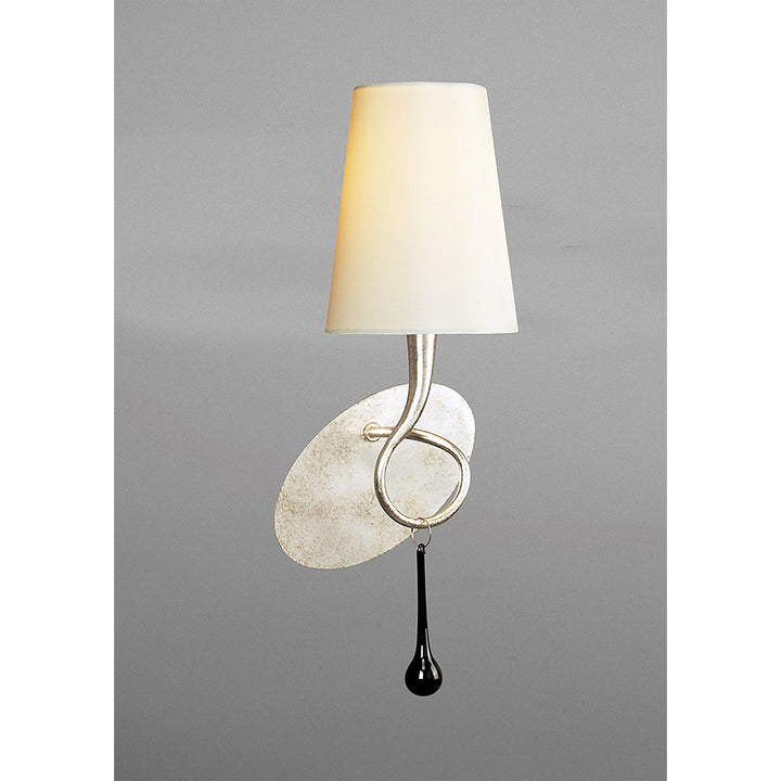 Mantra M0538/CS Paola Wall Lamp 1 Light E14 Silver Painted Cream Shade & Black Glass Droplets