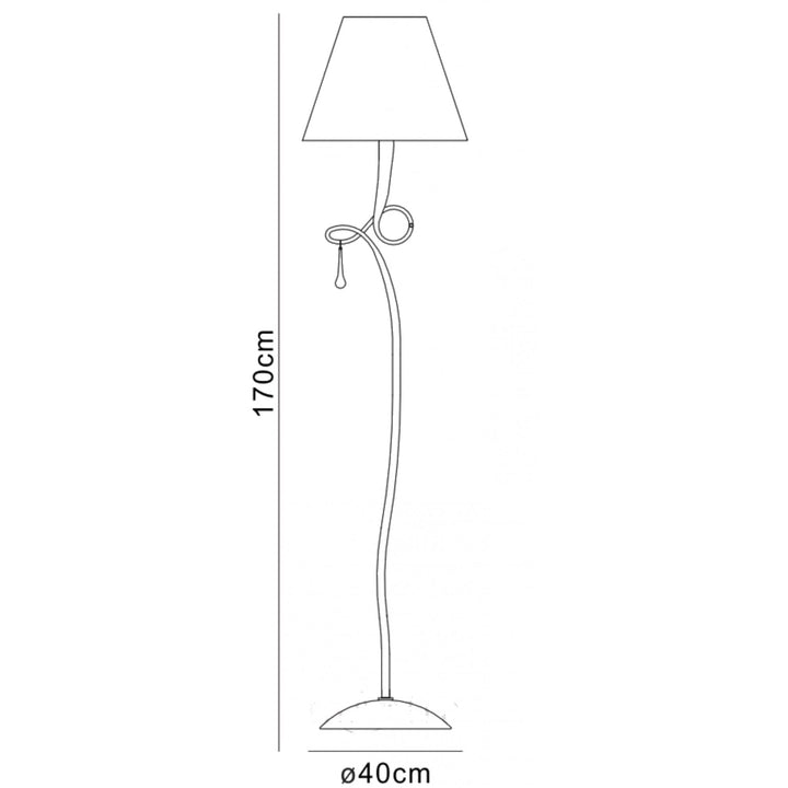 Mantra M0533 Paola Floor Lamp 1 Light E27 Silver Painted Black Shade & Black Glass Droplets