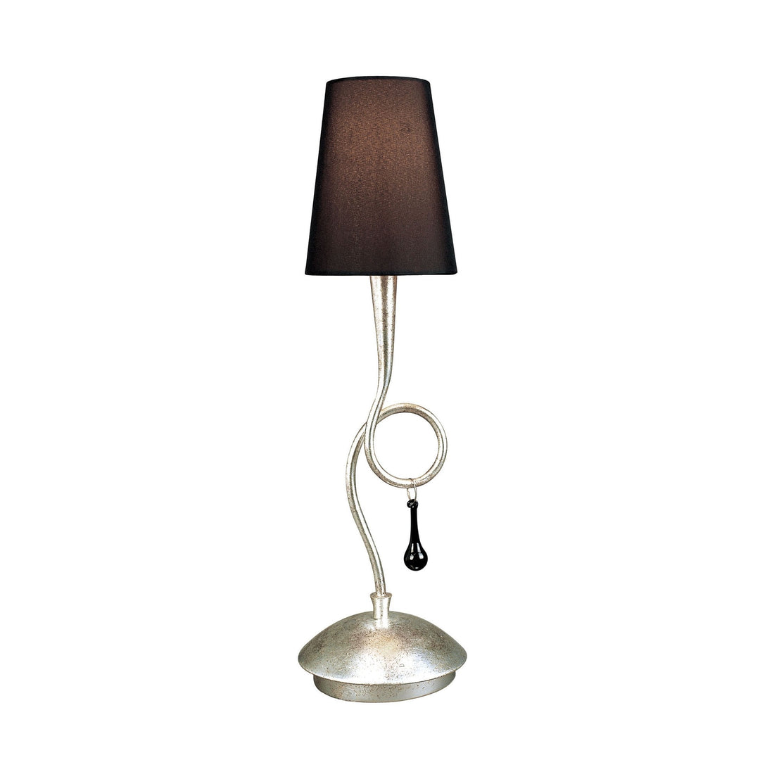 Mantra M0535 Paola Table Lamp 1 Light E14 Silver Painted Black Shade & Black Glass Droplets