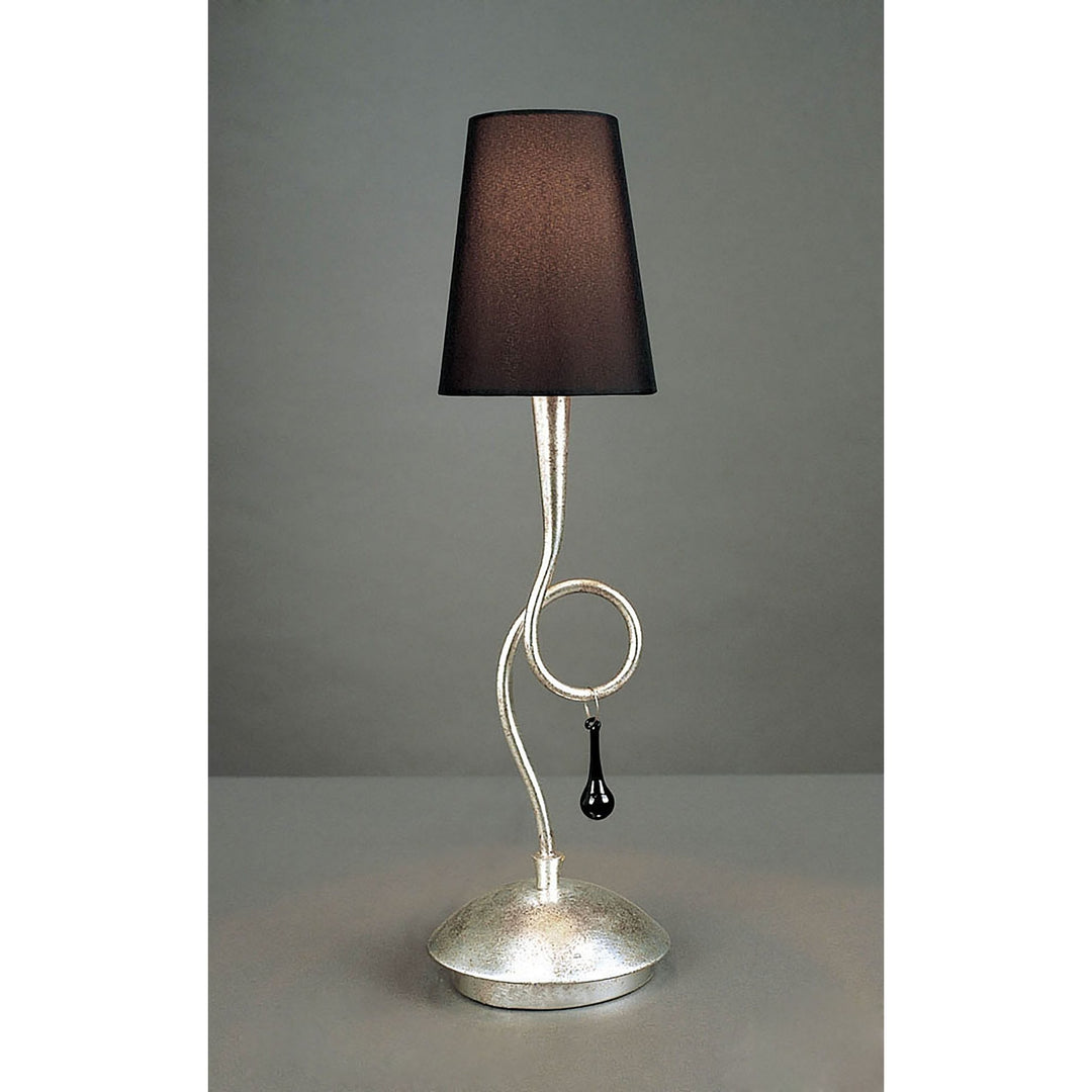 Mantra M0535 Paola Table Lamp 1 Light E14 Silver Painted Black Shade & Black Glass Droplets