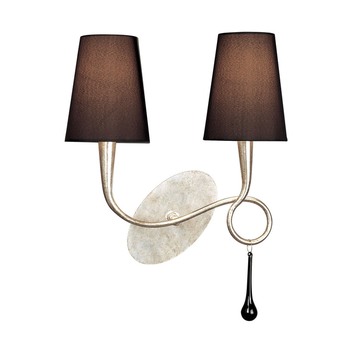 Mantra M0537 Paola Wall Lamp 2 Light E14 Silver Painted Black Shades & Black Glass Droplets