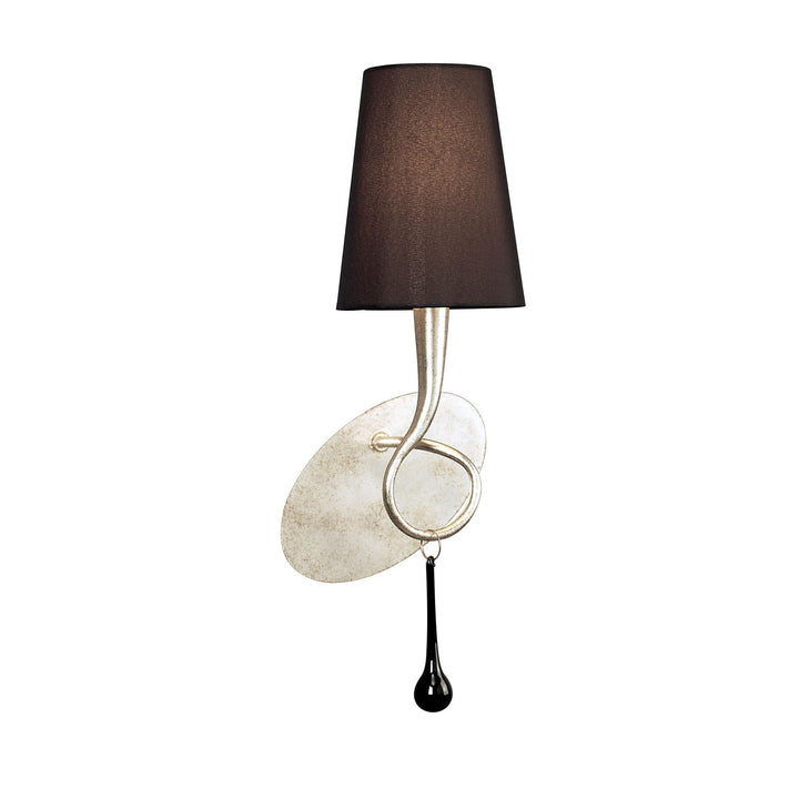 Mantra M0538 Paola Wall Lamp 1 Light E14 Silver Painted Black Shade & Black Glass Droplets