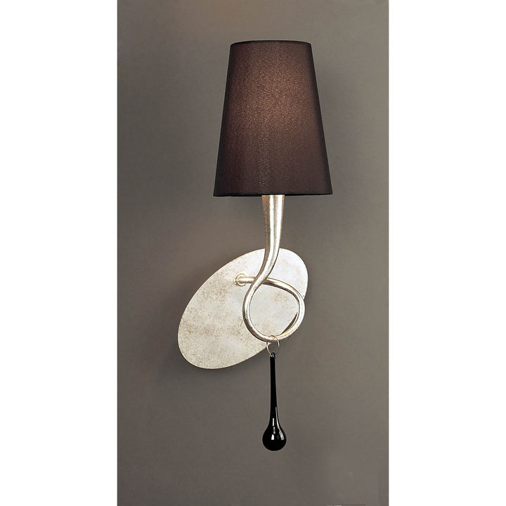 Mantra M0538 Paola Wall Lamp 1 Light E14 Silver Painted Black Shade & Black Glass Droplets