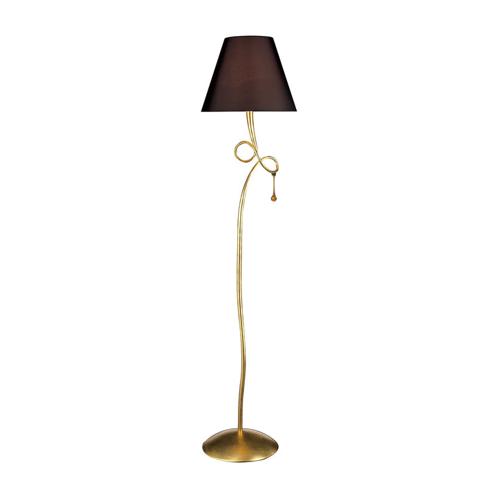 Mantra M0543/BS Paola Floor Lamp 1 Light E27 Gold Painted Black Shade & Amber Glass Droplets