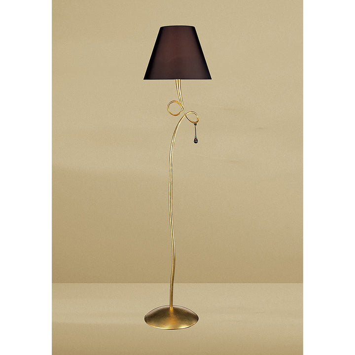 Mantra M0543/BS Paola Floor Lamp 1 Light E27 Gold Painted Black Shade & Amber Glass Droplets