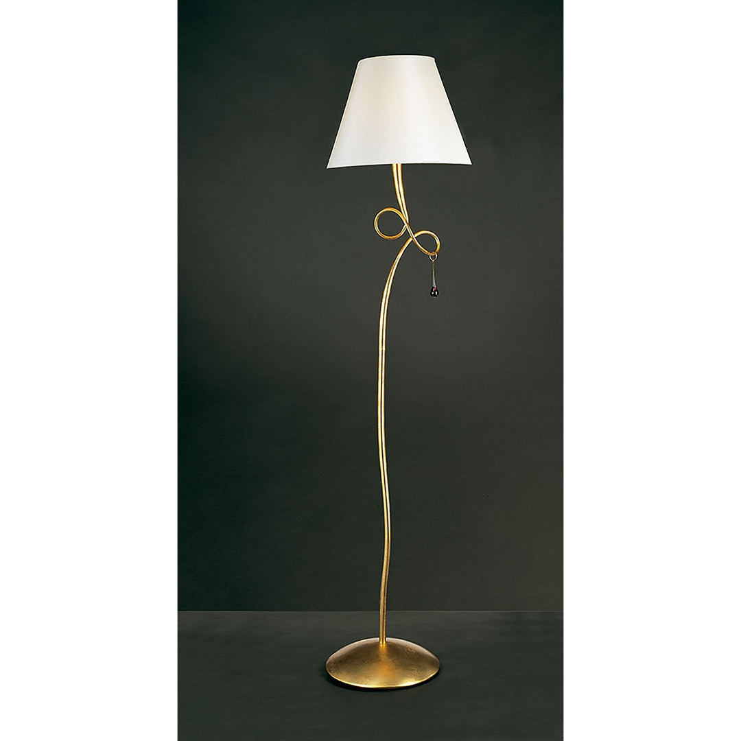 Mantra M0543 Paola Floor Lamp 1 Light E27 Gold Painted Cream Shade & Amber Glass Droplets