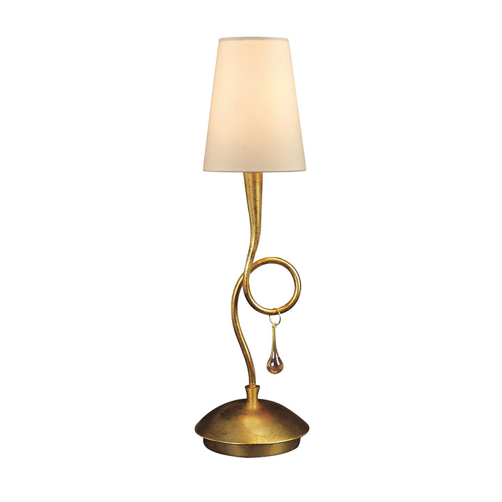 Mantra M0545 Paola Table Lamp 1 Light E14 Gold Painted Cream Shade & Amber Glass Droplets