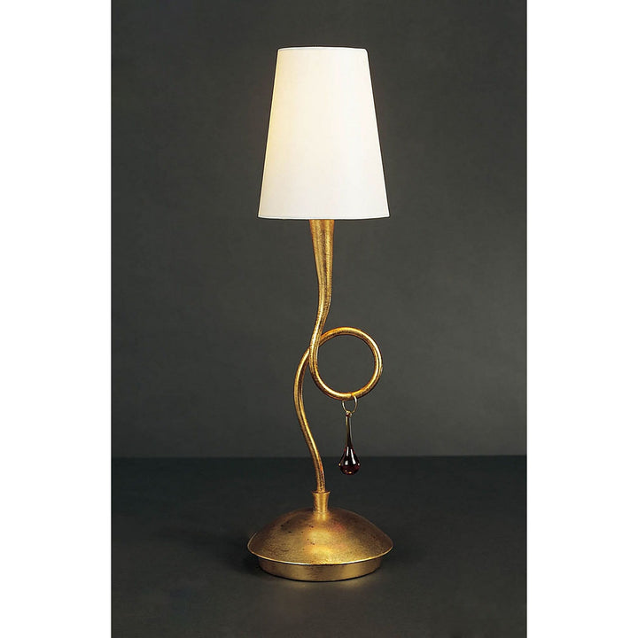 Mantra M0545 Paola Table Lamp 1 Light E14 Gold Painted Cream Shade & Amber Glass Droplets