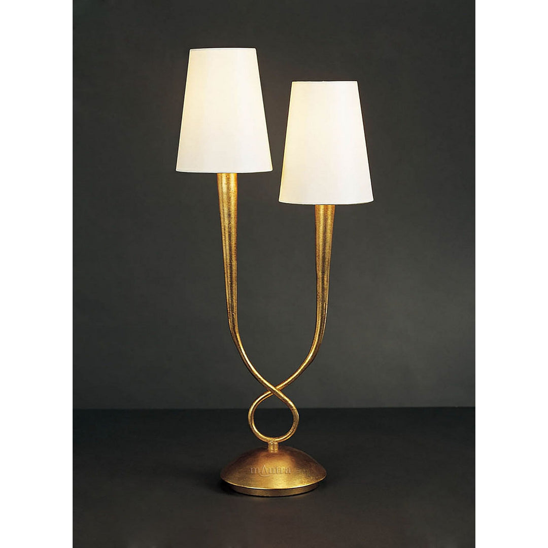 Mantra M0546 Paola Table Lamp 2 Light E14 Gold Painted Cream Shades