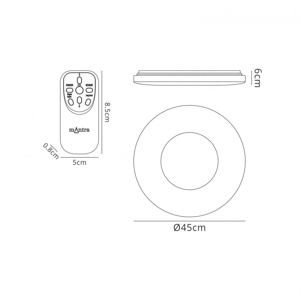 Mantra M5933 Reef Ceiling 45cm Round 48W LED -6500K Tuneable Remote Control Chrome / White