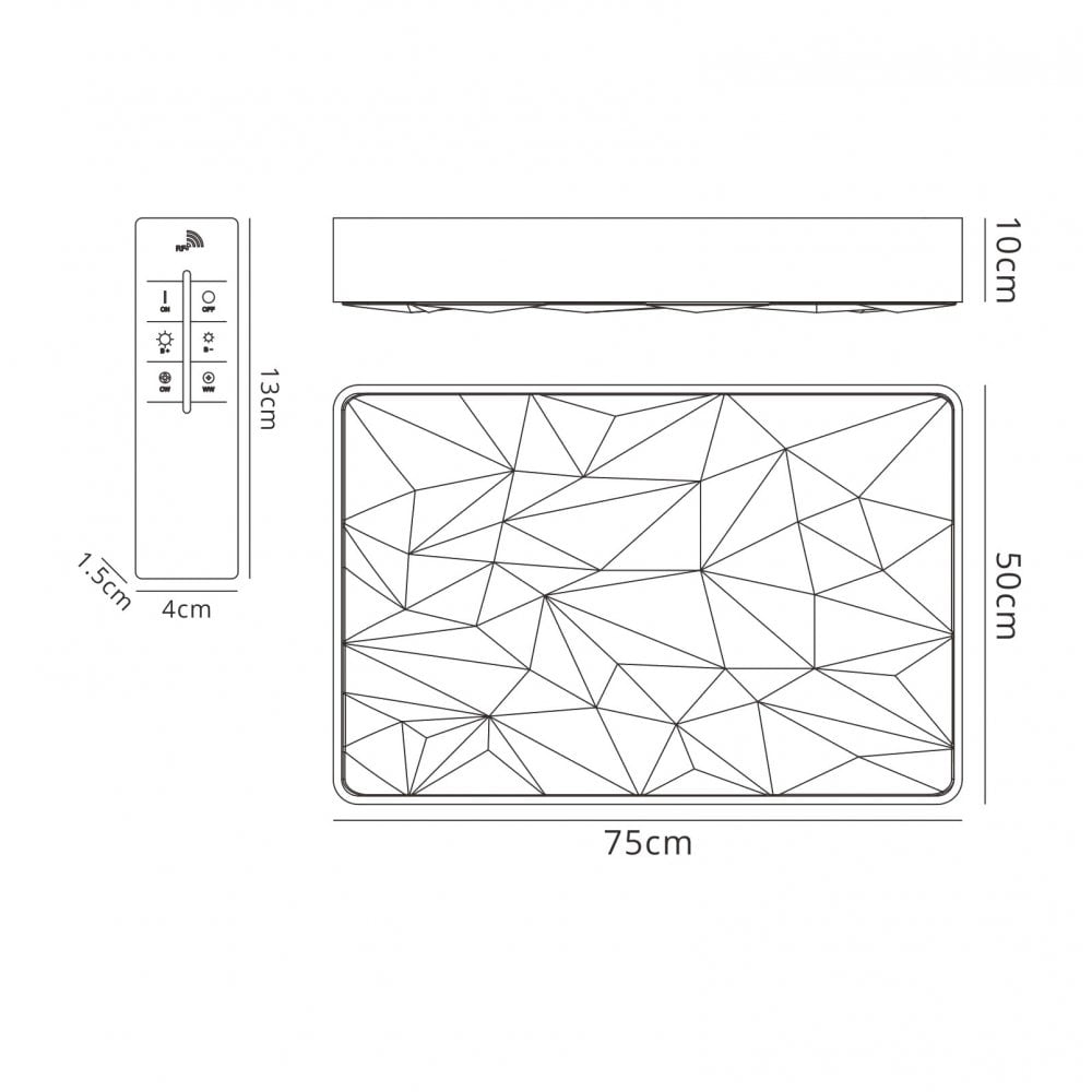 Mantra M5881 Rombos Flush Rectangular 60W LED -6500K Tuneable Remote Control White