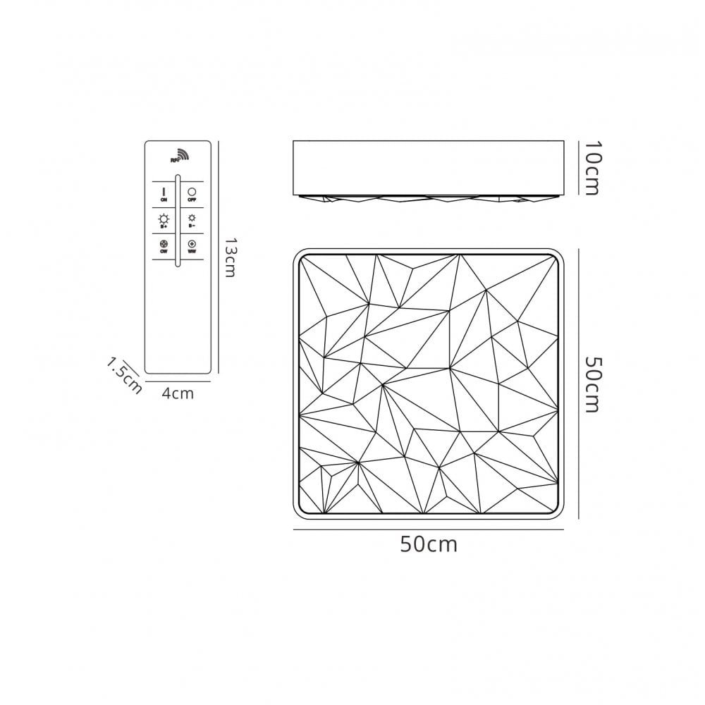 Mantra M5880 Rombos Flush 50cm Square 40W LED -6500K Tuneable Remote Control White