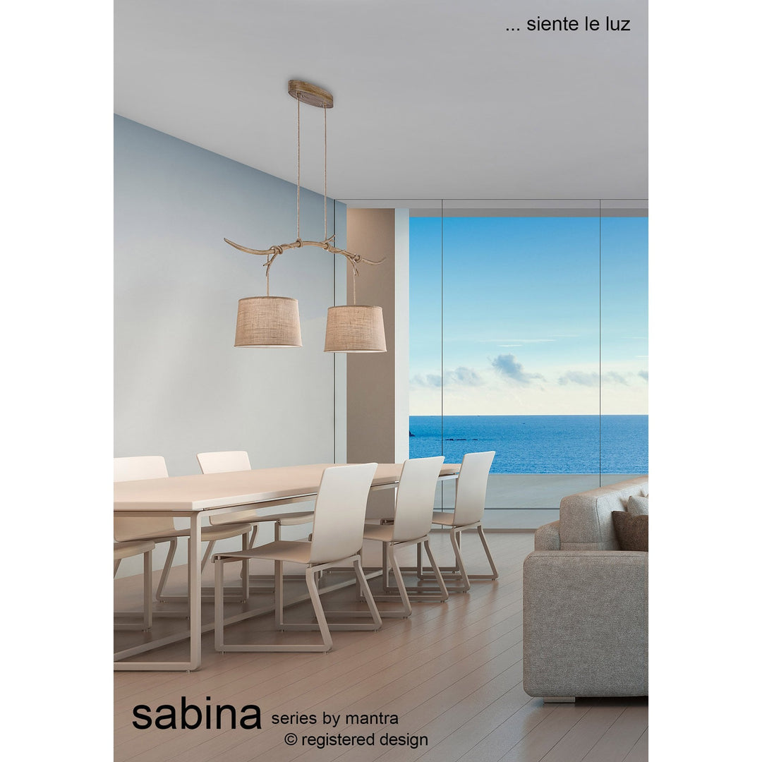 Mantra M6410 Sabina Pendant 30cm Round 1 Light Imitation Wood Linen Shade