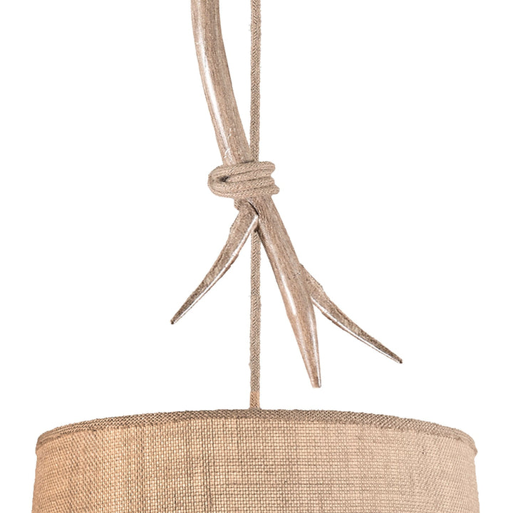 Mantra M6410 Sabina Pendant 30cm Round 1 Light Imitation Wood Linen Shade