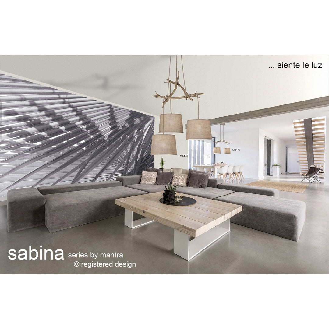 Mantra M6414 Sabina Ceiling 2 x E27 (Max 20W) Brown Linen Shade/White Acrylic