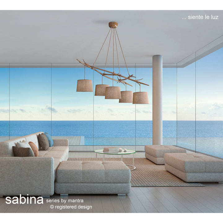 Mantra M6412 Sabina Ceiling 5 x E27 (Max 20W) Brown Linen Shade/White Acrylic