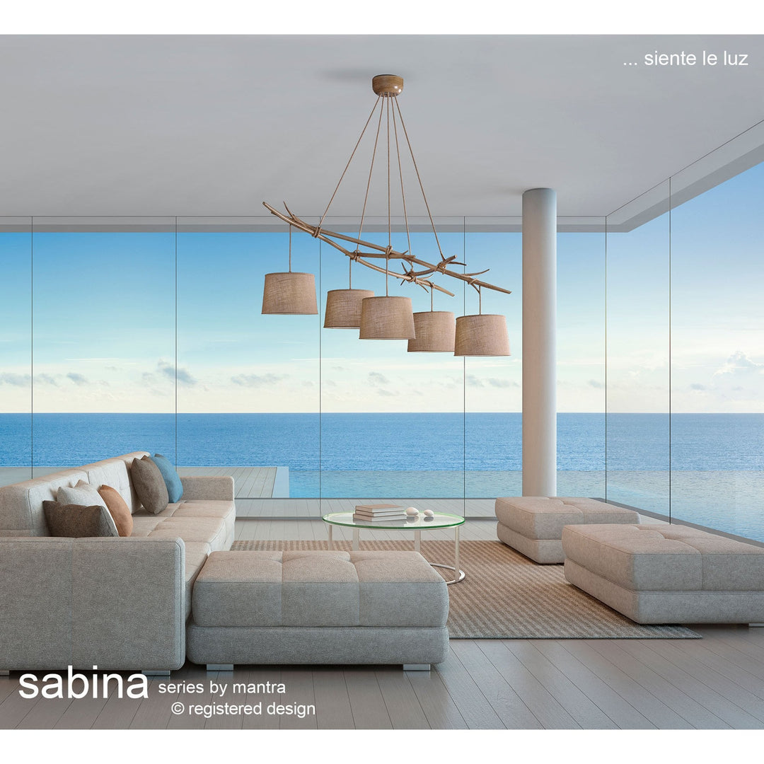 Mantra M6413 Sabina Ceiling 3 x E27 (Max 20W) Brown Linen Shade/White Acrylic